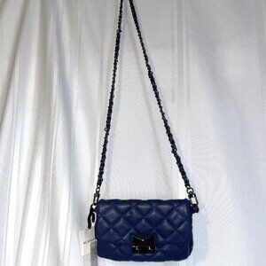 NWT KC JAGGER Navy Blue Double Pouch Gunmetal Chain Strap Crossbody